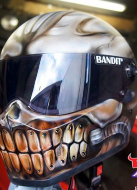 Custom designed motorcycle helmet bandit airbrush bio mechanic