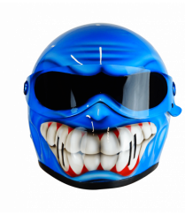 Bright Blue  Smiley face Custom airbrushed motorbike crash helmet