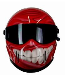 Red custom motorbike smiley face helmet