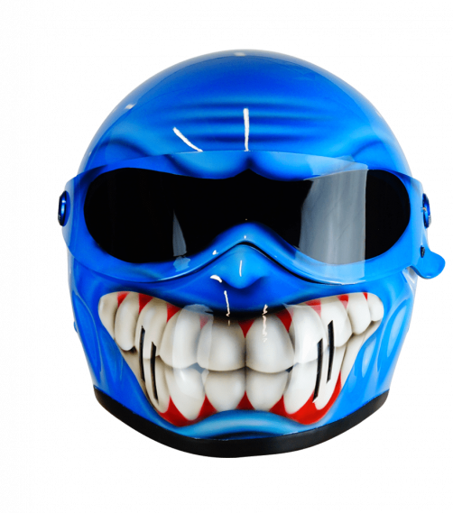Bright Blue  Smiley face Custom airbrushed motorbike crash helmet