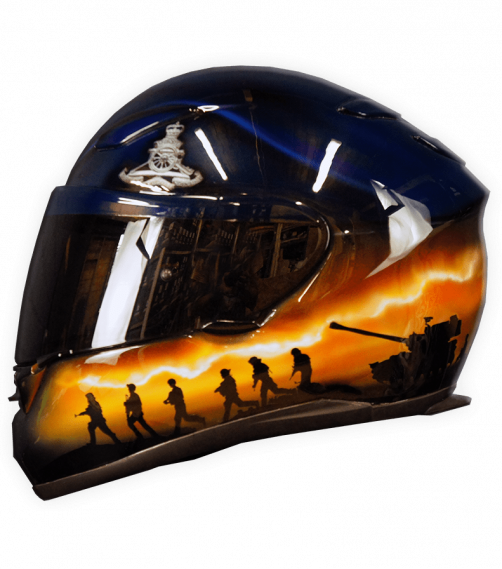 Military themed motorcycle helmet lest we forget