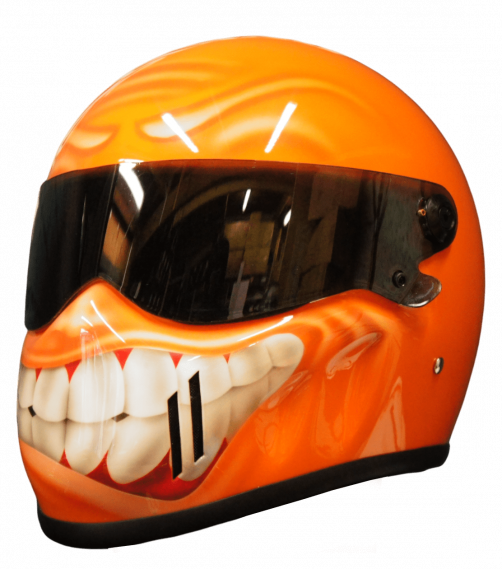 Orange Smiley designed motorcycle helmet