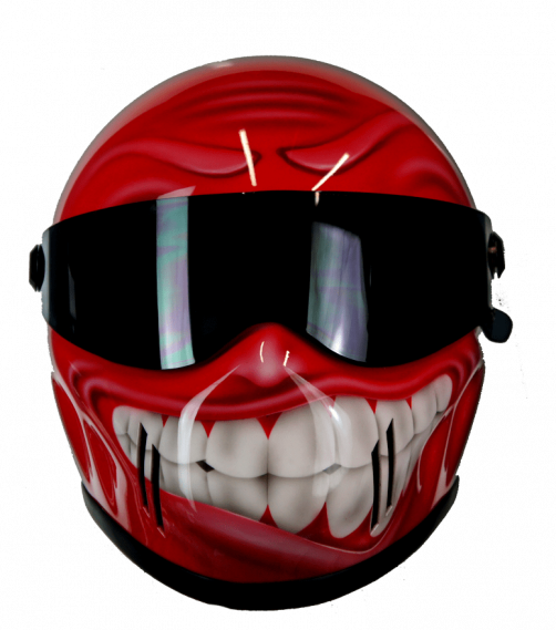 Red custom motorbike smiley face helmet