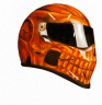 Realistic skull reaper in hot orange motorbike helmet 1